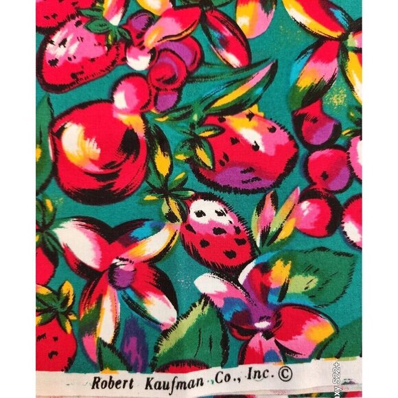 "Robert Kaufman Fruit & Floral Cotton Fabric 29 x 44 inch Bright Red Green & Mul - Picture 4 of 5